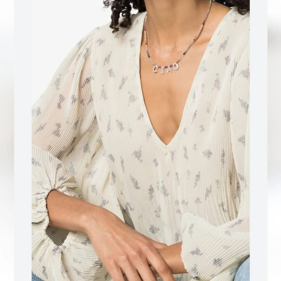 NWT Ganni Pleated Georgette Floral Blouse with Balloon Sleeves 40 EU (8 US) - Picture 12 of 17